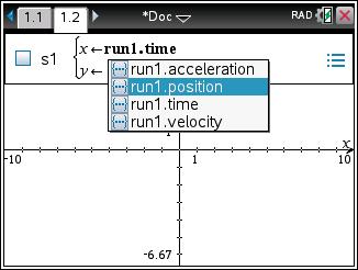 variables. (As shown) Set up a scatter plot with: X axis = run.time (time) Y axis = run.