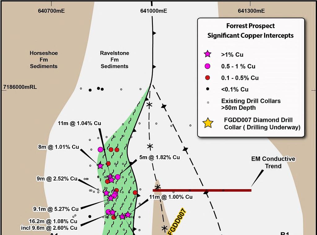 P a g e 2 Copper-gold mineralisation intersected previously at the Forrest prospect is interpreted to be structurally controlled within a strongly sheared talc-carbonate schist.