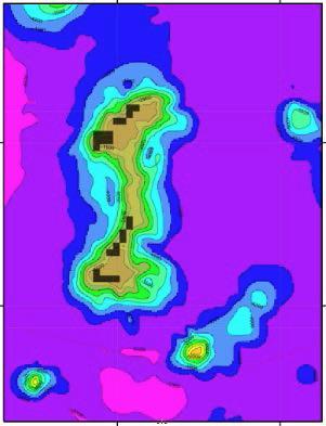 10-50 km Large composite seamount Crust