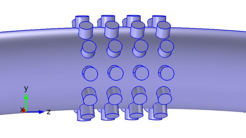 2.4.3 Pipe Curvature Effects For the resonators installed on a curved pipe as shown in Figure 2.18, the noise reduction performance of the resonators is investigated in this section.