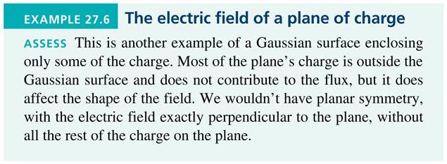 Example 27.6 The Electric Field of a Plane of Charge Slide 27-92 QuickCheck 27.12 A cylindrical Gaussian surface surrounds an infinite line of charge.