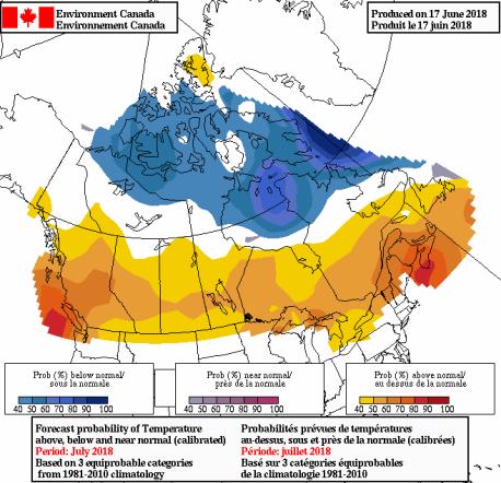 Temperature July 2018 CanSIPS (Canadian Seasonal