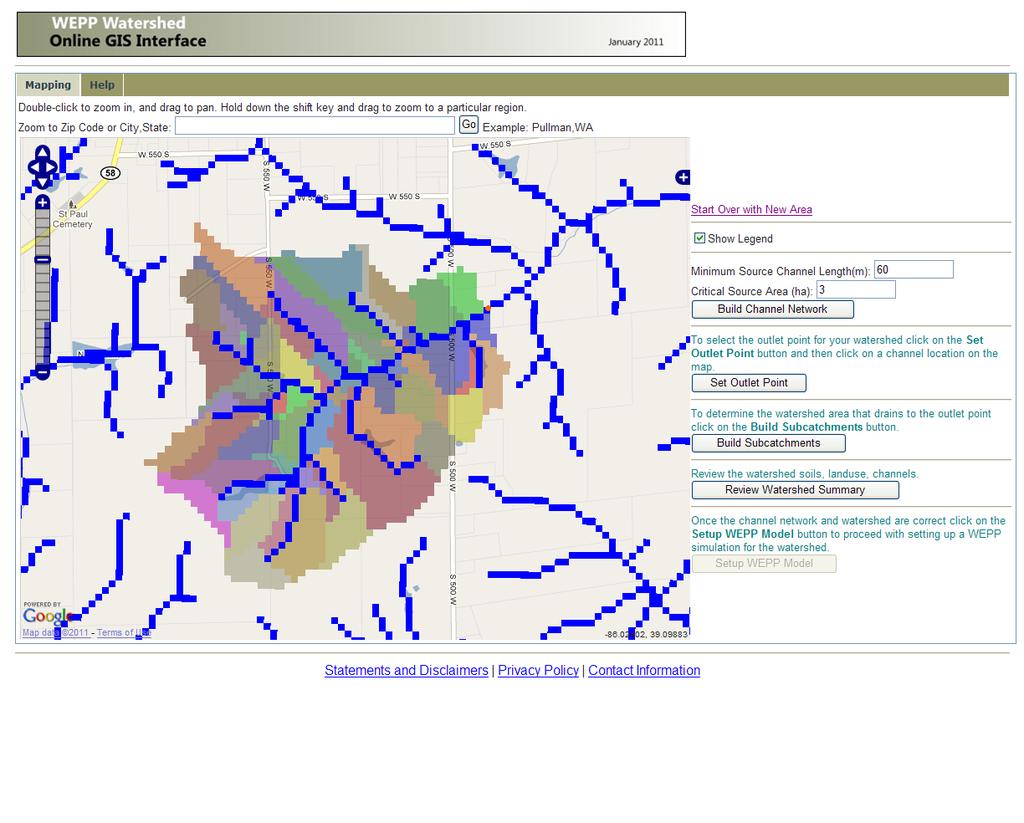 Larger, more complex watershed Actual delineated watershed using web-based WEPP GIS system using TOPAZ