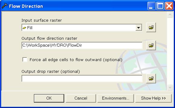 Choose SPATIAL ANALYST TOOLS >>> HYDROLOGY >>> FILL 9. Select DEM as the Input Surface Raster 10. Specify the Output Surface Raster; e.g. C:\WorkSpace\HYDRO\Fill 11.