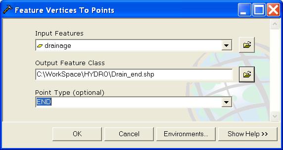 UNCHECK the box beside Simplify polylines 36. Click OK Create drainage endpoints for use as pour points: 37.