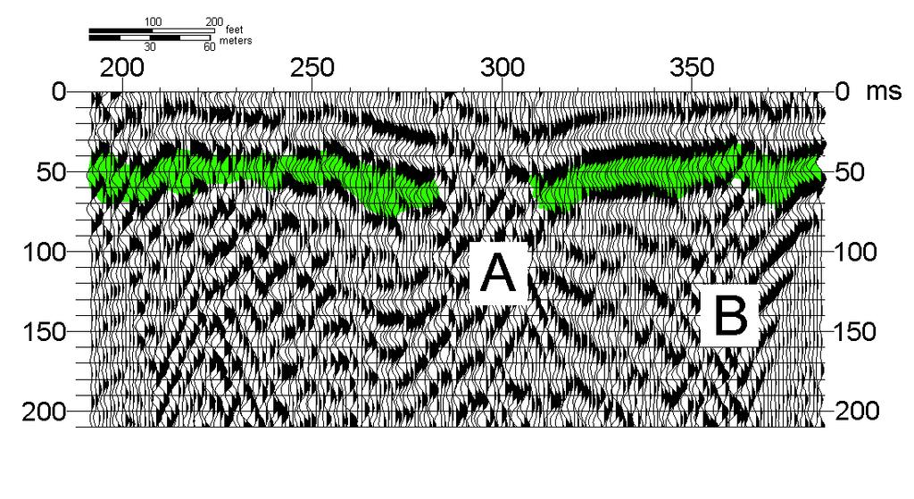 Figure 7: Reflection seismic profile SP-1 (Figure 5). Figure 8: Reflection seismic profile SP-3 (Figure 5).