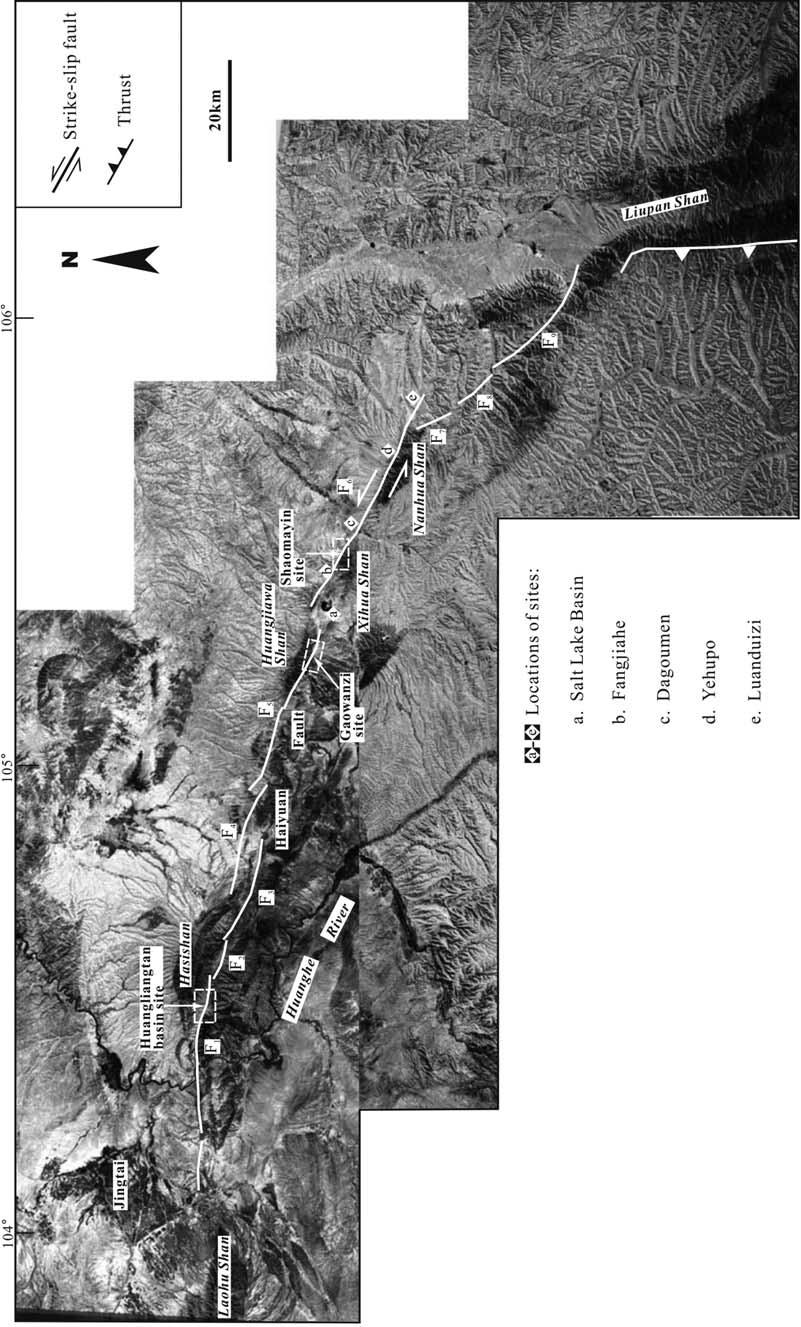 Figure 2. Geometric pattern of the Haiyuan fault overlain on Landsat imagery.