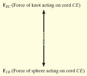 Solution FBD at Sphere Two forces acting, weight and the force on cord CE. Weight of 6kg (9.81m/s 2 ) = 58.