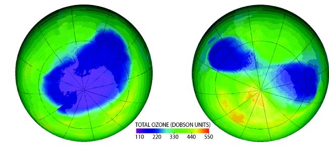 Ozon Layer Temperature Ozone concentration over the southern hemisphere Sept. 20th 2002 Sept.