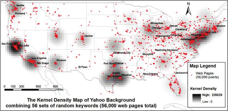 International Journal of Digital Earth 327 The red dots indicate the locations of IP addresses associated with the web pages searched by the keyword (Jerry Sanders).
