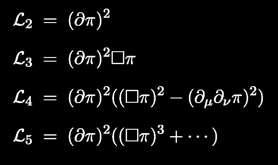 Galileons Finite Class of Interactions That enjoy a shift and Galileon symmetry Have no ghost (2 nd order eom) Enjoy