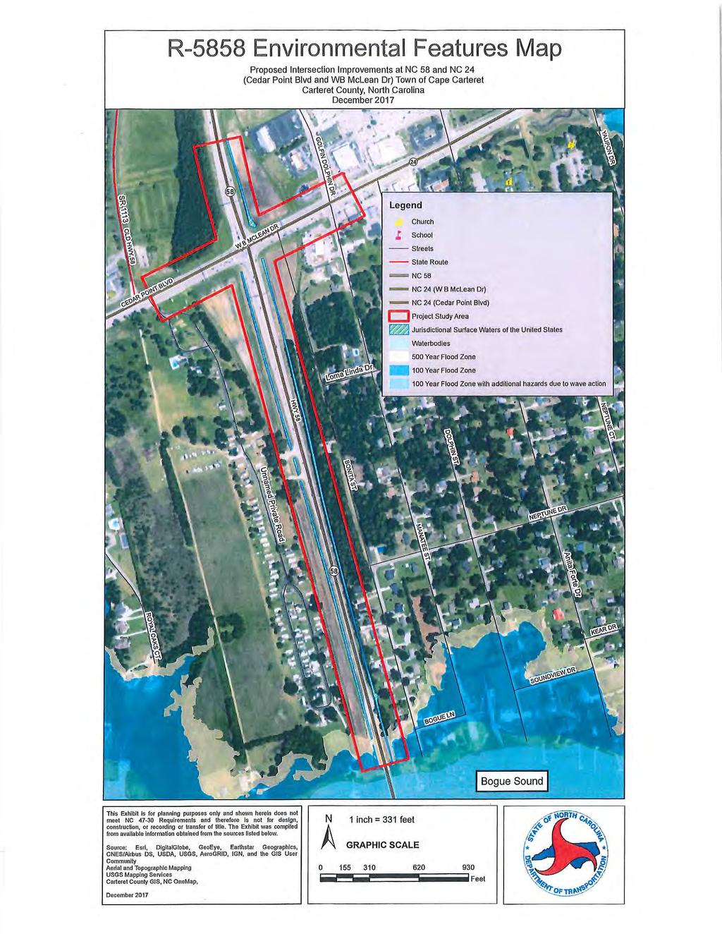 R-5858 Environmental Features Map Proposed Intersection Improvements at NC 58 and NC 24 (Cedar Point Blvd and WB McLean Dr) Town of Cape Carteret Carteret County, North Carolina December 2017 = NC 24