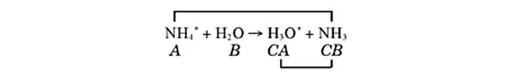 Explanation 1. In this first reaction, we see that HNO 3 gives a proton to water, which then forms a hydronium ion. This makes HNO 3 the acid in the forward reaction, and water acts as the base.