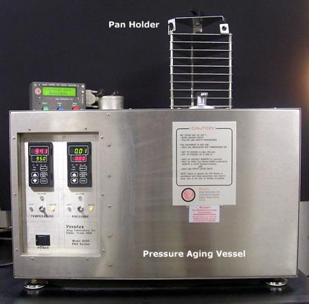 In the PAV test, the RTFO aged asphalt binder is placed in an unpressurized PAV preheated to the test temperature. When the PAV reaches the test temperature it is pressurized to 300 psi (2.07 MPa).
