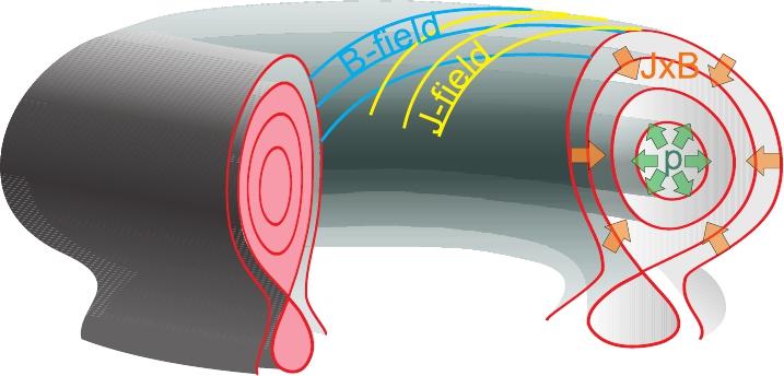 The regions of constant pressure are nested toroidal