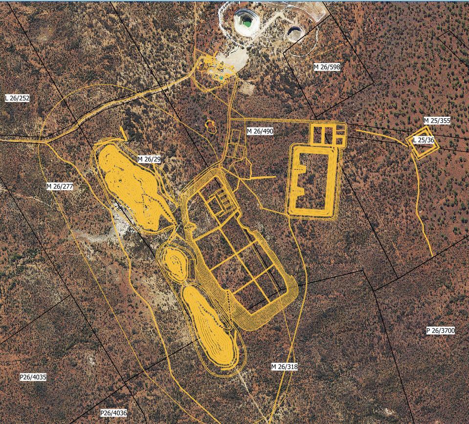 BOORARA STAGE 1 PROPOSED HEAP LEACH SITE LAYOUT INCLUDING BOORARA OPEN PITS AND WASTE DUMP LOCATION NIMBUS MINE SITE