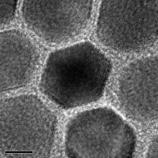 A B C 5 nm 5 nm 5 nm Figure 1. HRTEM image of hexagonally shaped Fe 18 Pt 82 nanoparticles.