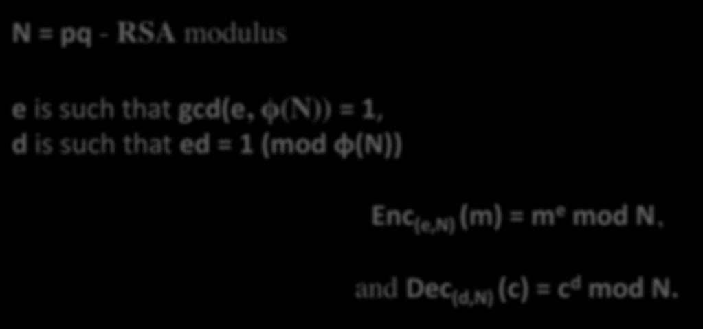 The handbook RSA encryption N = pq - RSA modulus e is such that gcd(e, φ(n)) = 1, d