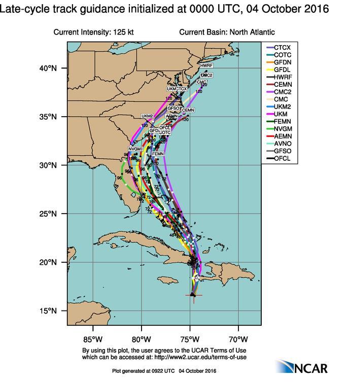 Model Information Some uncertainty remains, but overall there is general agreement within the models bringing Matthew to, or near, the Carolina coast at the end of