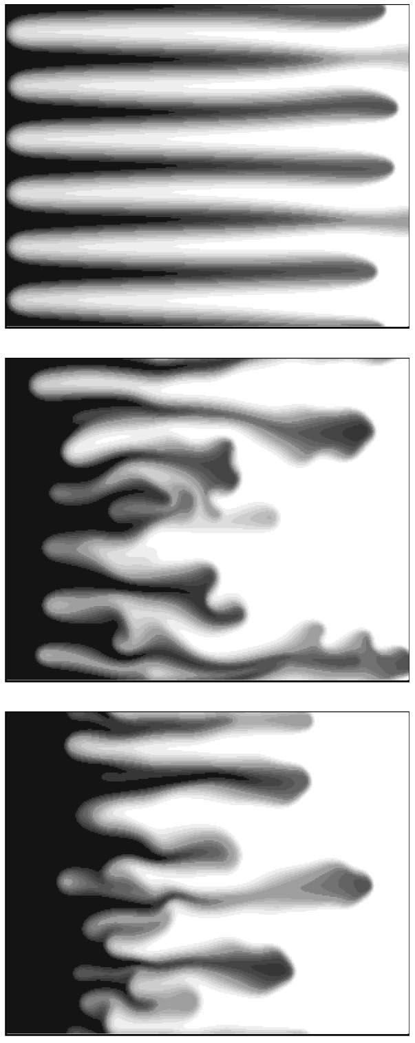 9626 A. De Witt and G. M. Homsy: Viscous fingering in porous media. II FIG. 12. Viscously unstable front (R 3) in a checkerboard system with Pe 1024, A 8, 0.