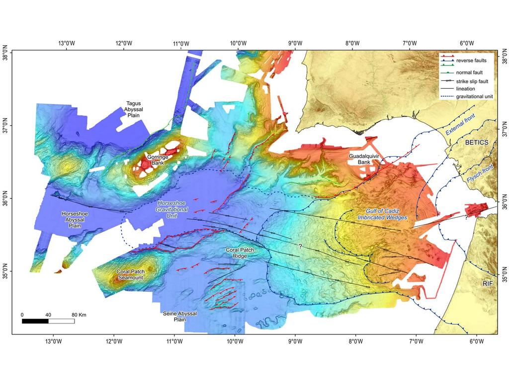 Active Fault Map of the Gulf of Cadiz Complex 1755 rupture: MPF + SVF? HF + SVF? Need to know which fault systems are seismogenically ACTIVE! MPF HF LN SVF 1755 AD 230-315 km 8.5-11.