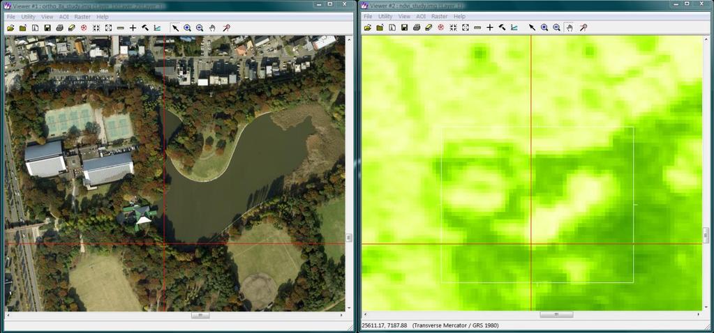 footprints DN = 0 113 255 ALO S NDVI Non-green Green spaces spaces Threshold Convert to binary image (DN = 0 1)