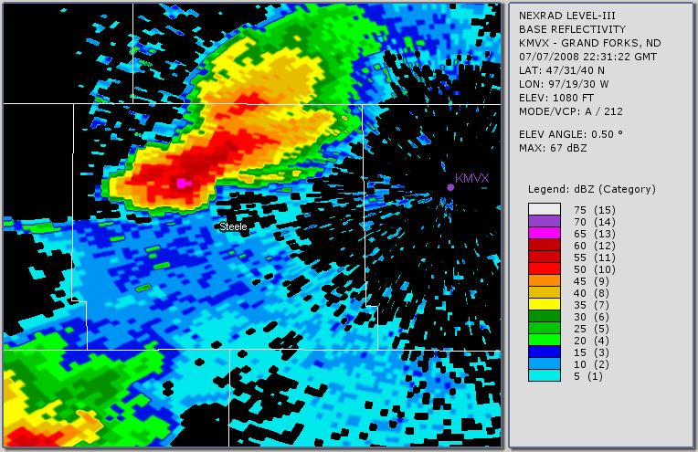 July 2008 for a) 0.5 radar reflectivity and b) 0.