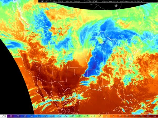Infrared Satellite Other Types of Satellite Imagery Water vapor Water vapor imagery looks at a specific wavelength in the infrared which is very