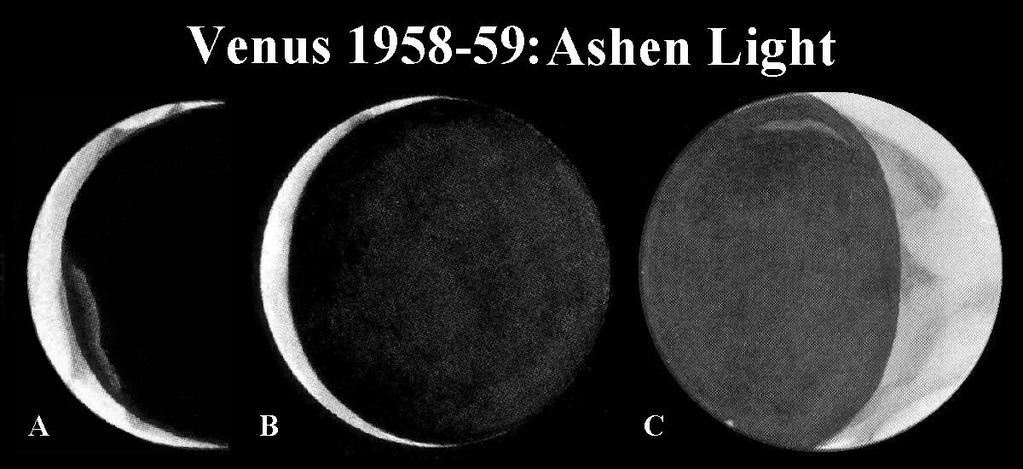 II THE VENUSIAN NIGHT SIDE : THE «ASHEN LIGHT» The «Ashen light of Venus» is a light emission observed on the night side, during the crescent phase.