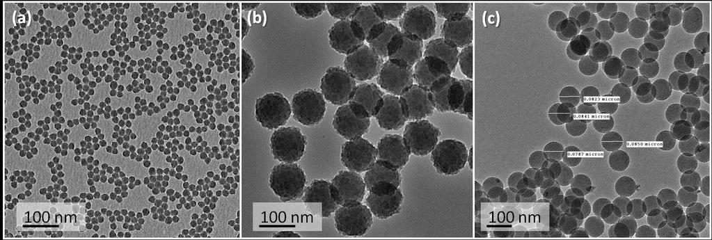 Figure S1. TEM images of silica particles synthesized by two phase sol-gel reaction and subsequent seeded regrowth.