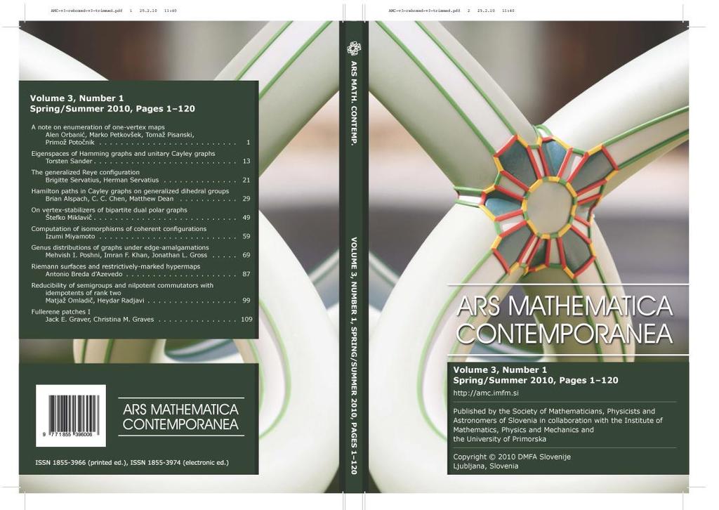 Announcements Ars Mathematica Contemporanea publishes papers in Mathematical Chemistry (or Chemical applications