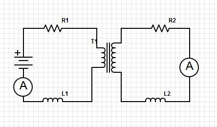A transformer with a primary and secondary has a mutual inductance M, and individual self inductances L and L 2 respectively. The primary is excited by a voltage E.