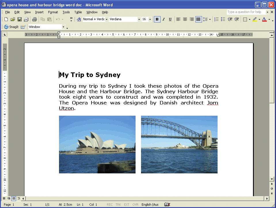 3. Julie used a word processing program to write about her trip to Sydney.