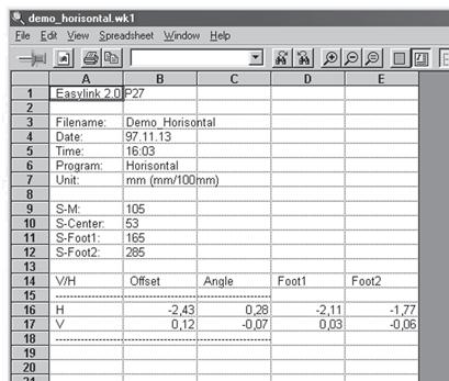 EASYLINK TM PC program for Windows Exporting measurement data to spreadsheet When exporting to MS