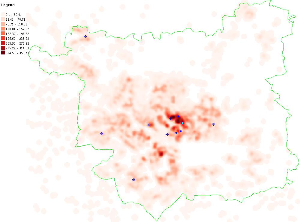 Figure 15 Map of Advice Leeds Client Density Generalised across a range of scales from 100 metres to 400 metres