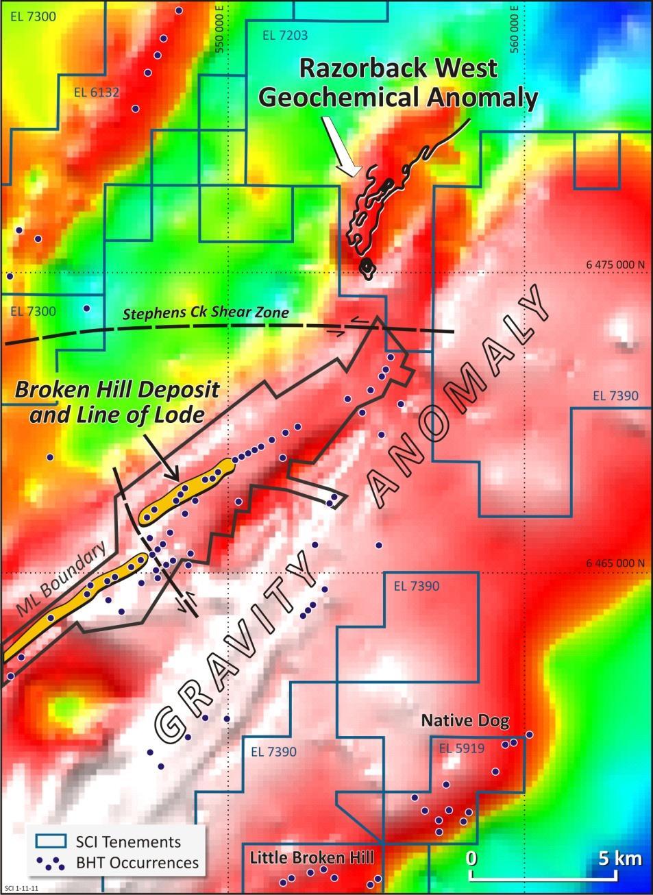 Razorback West Broken Hill dominated by large gravity anomaly Broken Hill deposit located on western edge Little