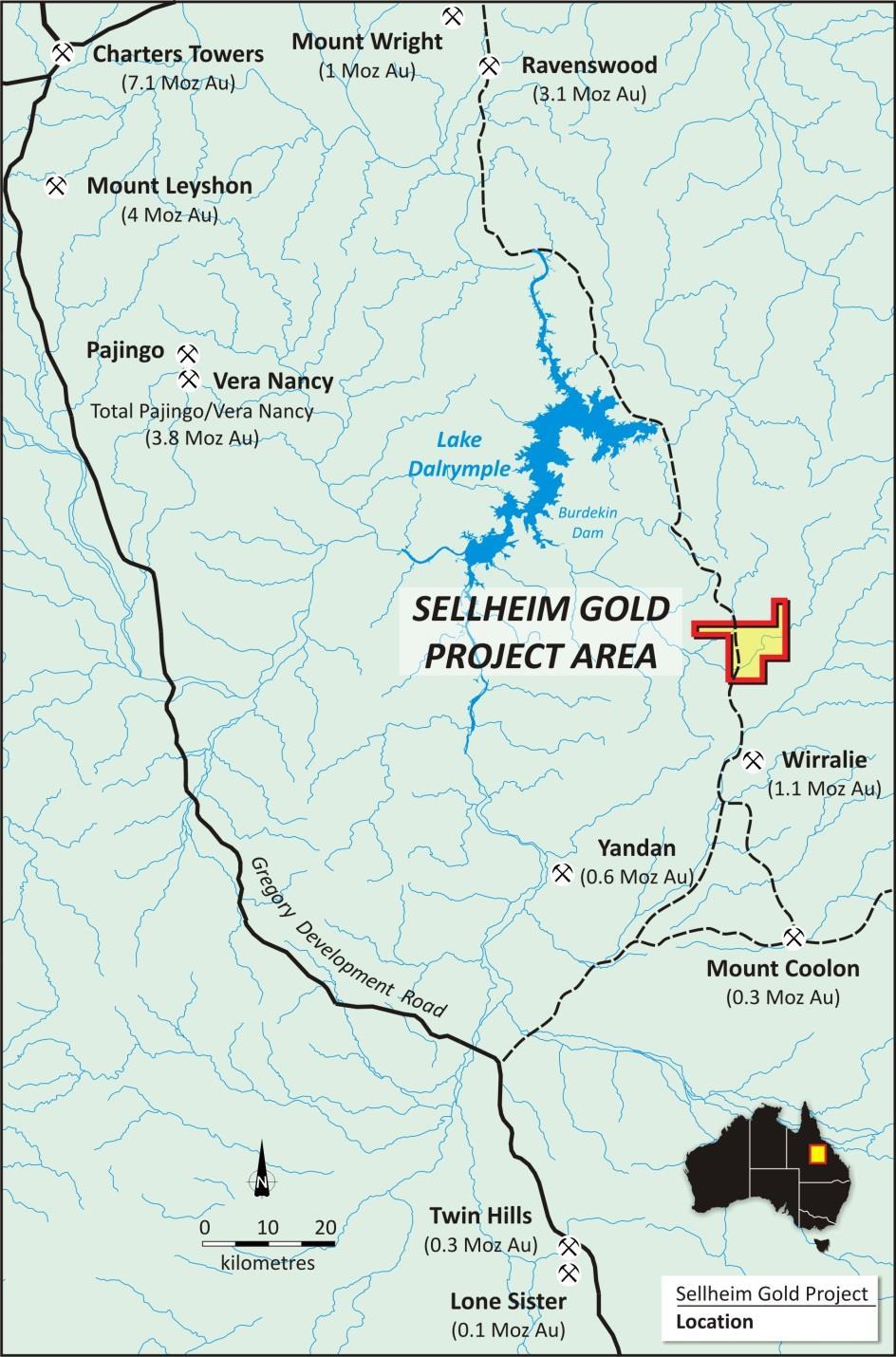 SELLHEIM PROJECT Site of historic alluvial goldfield (1860s to present) Mining leases and EPMs Well endowed province: Charters Towers, Ravenswood, northern part of Drummond Basin with gold