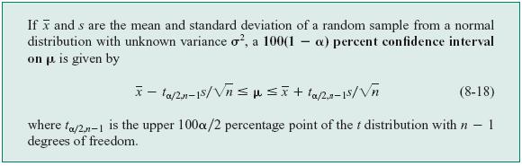 8-3 Confidence Interval on the Mean of a Normal Distribution, Variance Unknown 8-3.