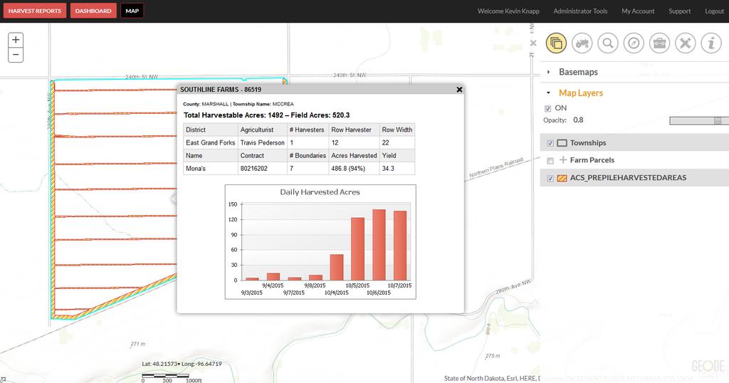 Case Study 1: Real Time Harvest Tracking Web maps display real-time