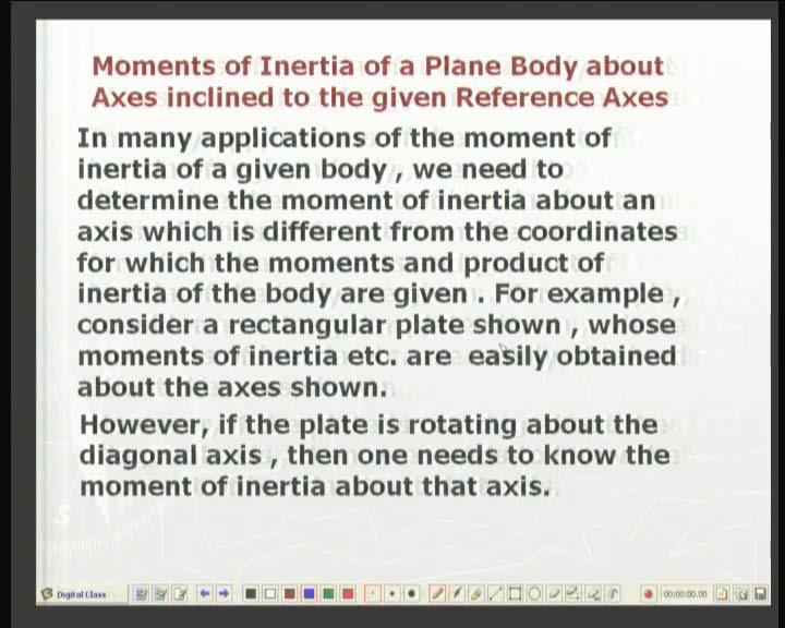 (Refer Slide Time: 25:05 min) Now let us go to another aspect of moment of inertia. In the previous case, the two axis xyz and x dash y dash z dash were obtained by translation.