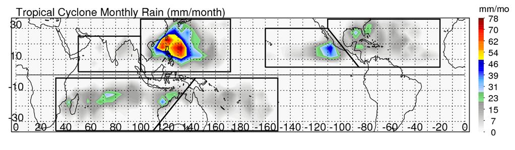 Analysis Method Mean monthly rainfall from TRMM 2A25, 2A12, and 3B42 is derived in 5x5 lon-lat grid box for nontcpfs and TCPFs for 1998-2000 and