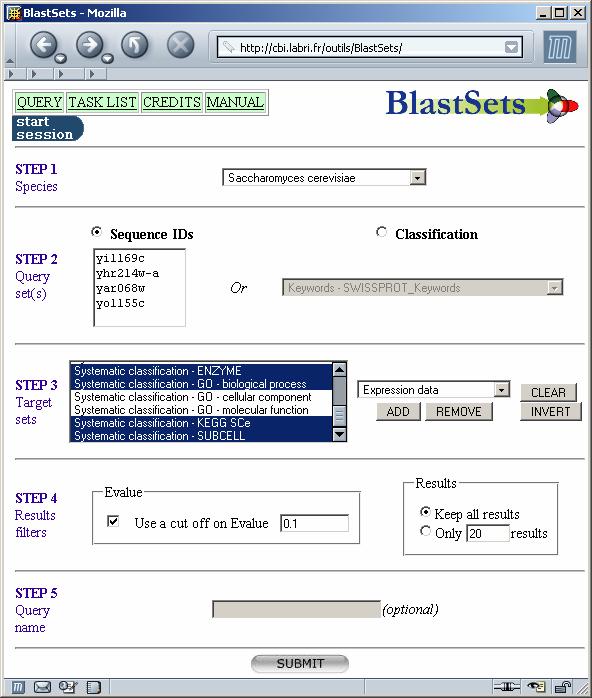 BlastSets system System up and running and publicly available at http://cbi.labri.fr/outils/blastsets/ Barriot, R., Poix, J., Groppi, A., Barre, A., Goffard, N.