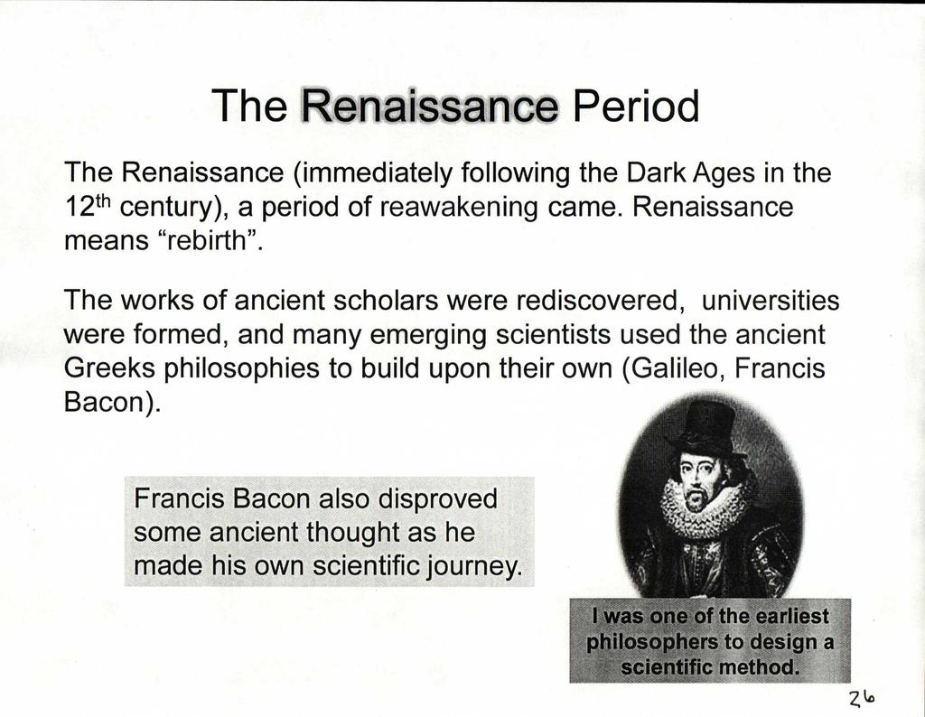 The Renaissance Period The Renaissance (immediately following the Dark Ages in the 12th century), a period of reawakening came. Renaissance means "rebirth".