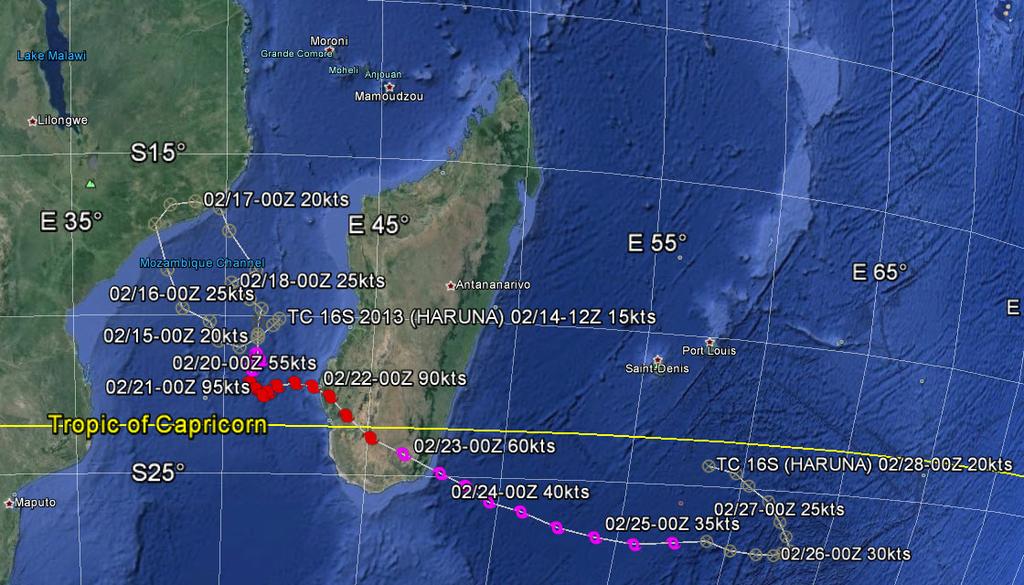 16S Tropical Cyclone Haruna ISSUED LOW: 15 Feb / 0930Z ISSUED MED: 16 Feb / 2300Z FIRST TCFA: 18 Feb /