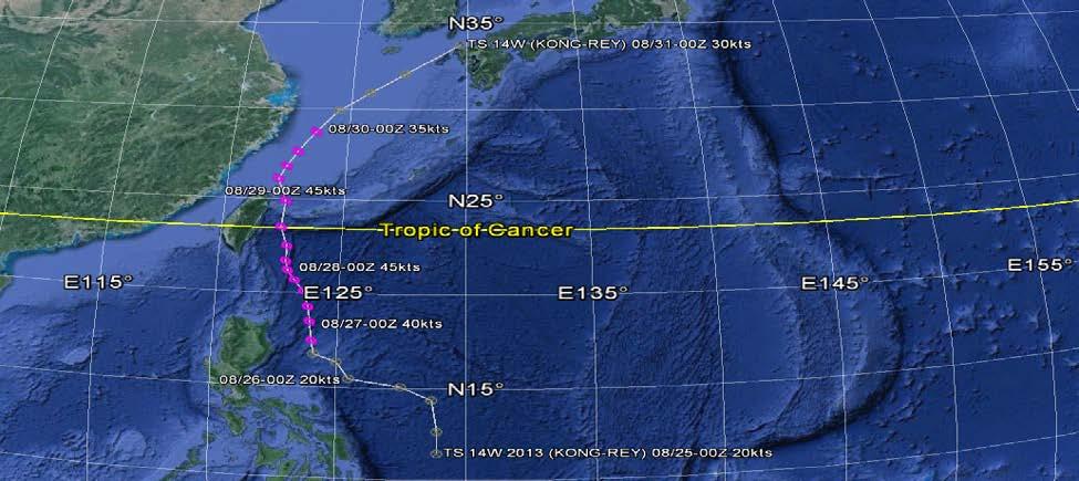 14W Tropical Storm Kong-Rey ISSUED LOW: 23 Aug / 0600Z ISSUED MED: 24 Aug / 1500Z FIRST TCFA: 25 Aug /