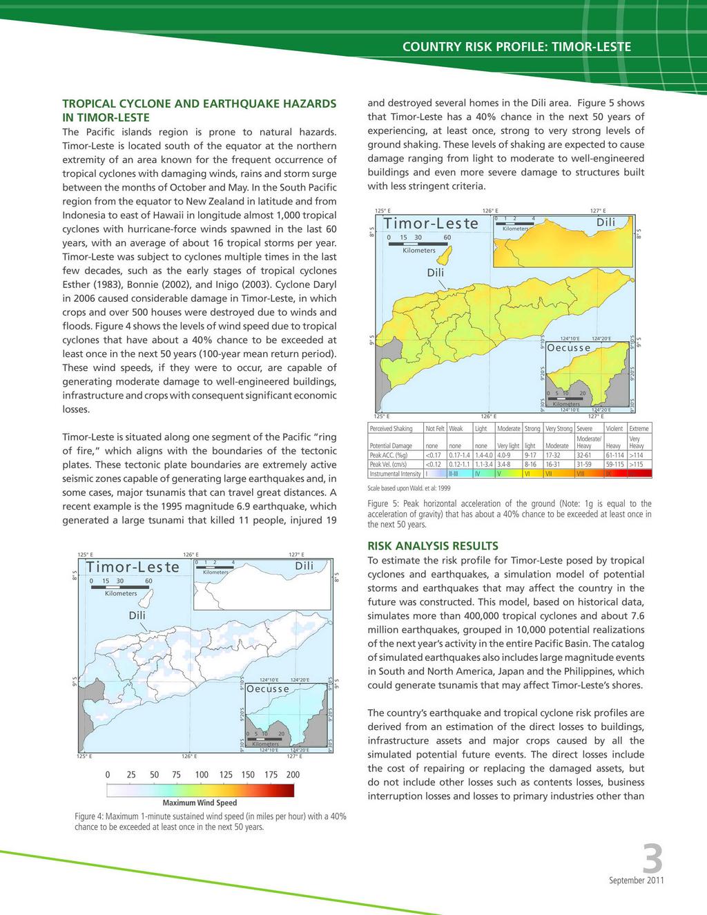 COUNTRY RISK PROFILE: TIMOR-LESTE TROPICAL CYCLONE AND EARTHQUAKE HAZARDS IN TIMOR-LESTE The Pacific islands region is prone to natural hazards.