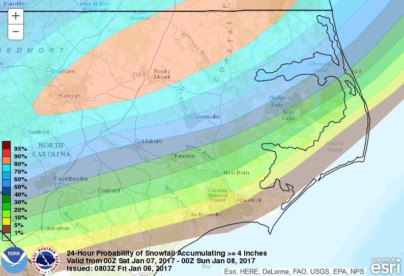 Snow Accumulation Probabilities Probability of snow >= 4 inches http://origin.