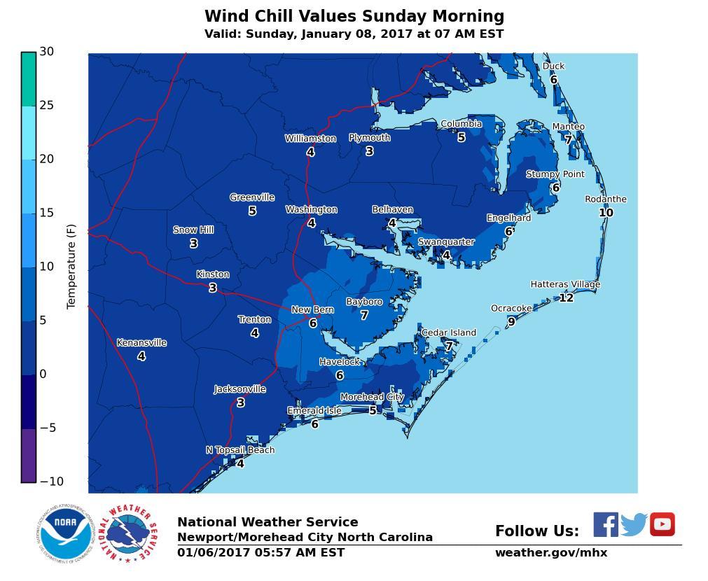 Wind Chills Very cold temperatures are expected Sunday and Monday, with wind chill values both mornings in the single