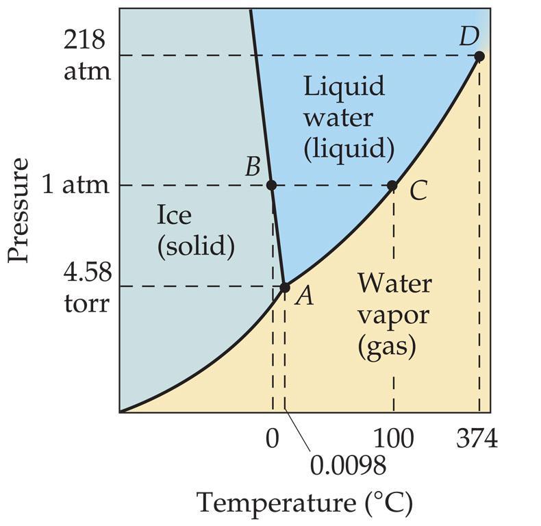 Phase Diagram of Water The slope of the solid liquid line is negative.