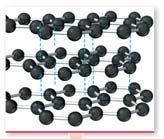 The Graphite Structure: a 2-Dimensional Network in graphite, the carbon atoms in a sheet are covalently bonded together forming 6-member flat rings fused together similar to benzene bond length = 142